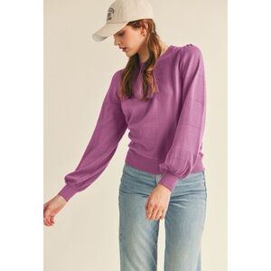 1142 • Black Berry Cream Knit Balloon Sleeve Sweater Top w/Pointelle Details